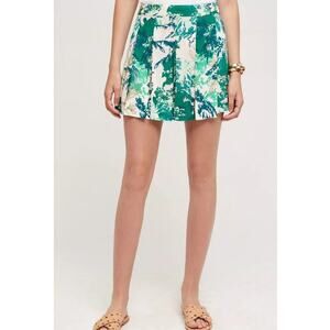 Anthropologie Elevenses Women's Kadu Green Pleated Mini Skort Shorts Size 2